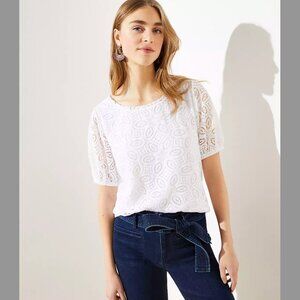 LOFT Lace Puff Sleeve Tee NWT